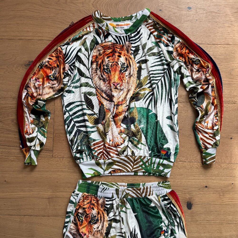 Aviator Nation Jungle Tiger Print Sweatshirt & Shorts Set Rare Made in USA
